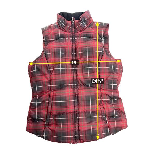 Eddie Bauer Red Tartan Plaid Premium Goose Down Puffer Vest Jacket Zip Womens XS - Picture 8 of 12